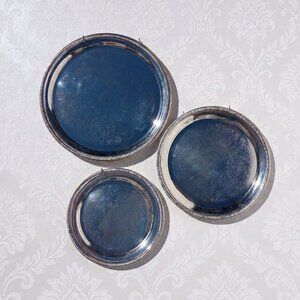 Vintage International Silver Co. Silverplate Trays Set of 3 Ornate Etched Round